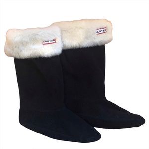 Hunter faux fur boot socks black fleece, sz MM 4-6